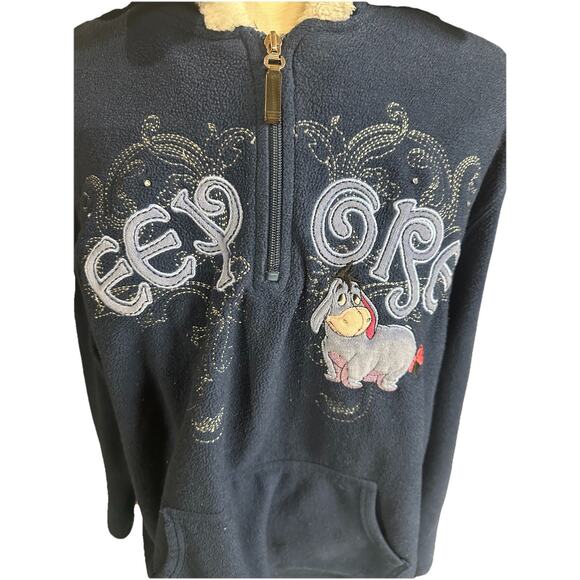Vintage Disney Eeyore Zip Hoodie XL Blue Faux Fur Hood Cozy Graphic Jacket - Picture 2 of 8